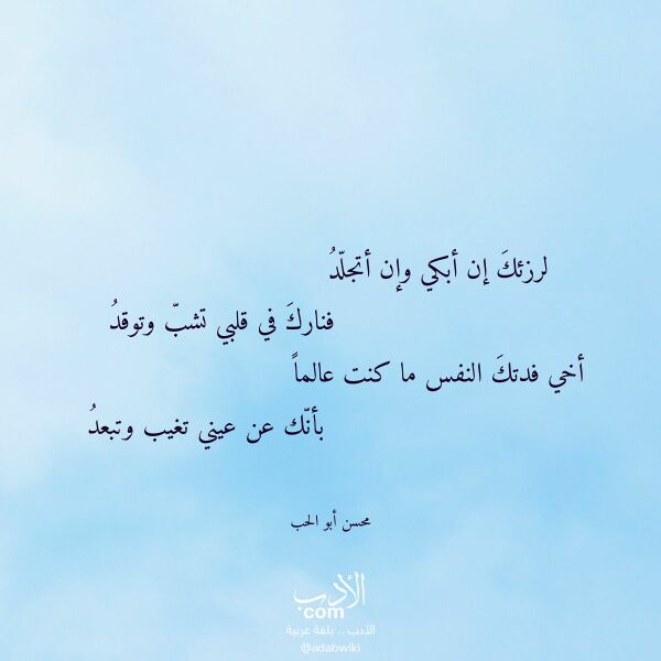 اقتباس من قصيدة لرزئك إن أبكي وإن أتجلد لـ محسن أبو الحب اقتباس من قصيدة لرزئك إن أبكي وإن أتجلد لـ محسن أبو الحب