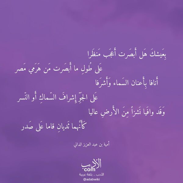 اقتباس من قصيدة بعيشك هل أبصرت أعجب منظرا لـ أمية بن عبد العزيز الداني اقتباس من قصيدة بعيشك هل أبصرت أعجب منظرا لـ أمية بن عبد العزيز الداني
