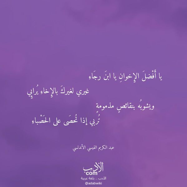 اقتباس من قصيدة يا أفضل الإخوان يا ابن رجاء لـ عبد الكريم القيسي الأندلسي