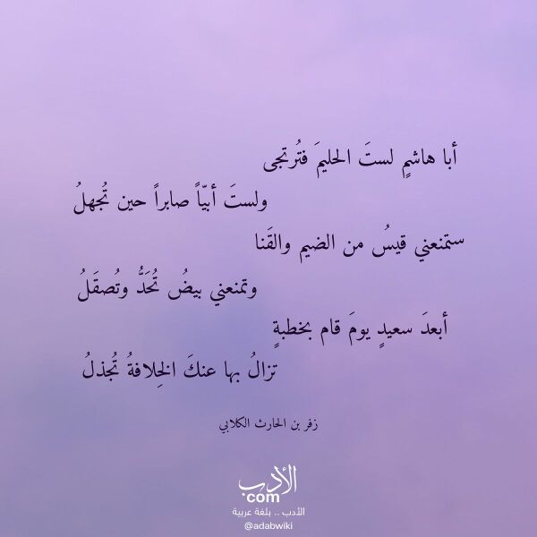 اقتباس من قصيدة أبا هاشم لست الحليم فترتجى لـ زفر بن الحارث الكلابي اقتباس من قصيدة أبا هاشم لست الحليم فترتجى لـ زفر بن الحارث الكلابي