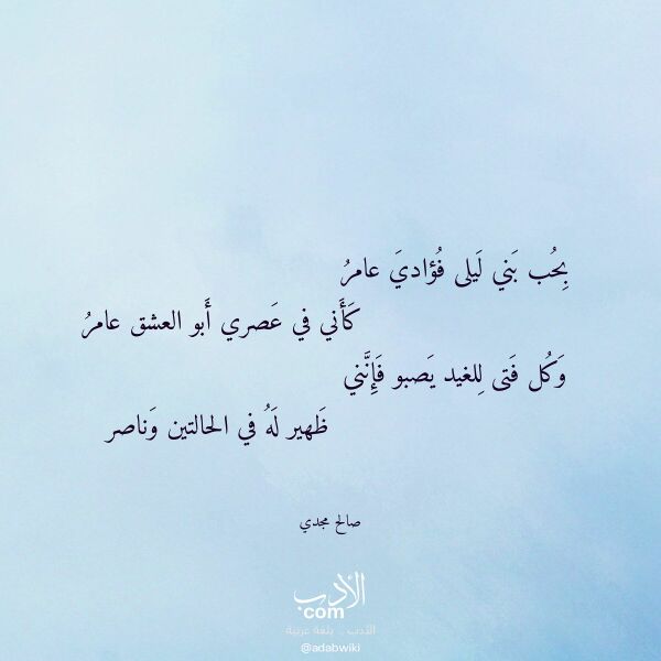 اقتباس من قصيدة بحب بني ليلى فؤادي عامر لـ صالح مجدي
