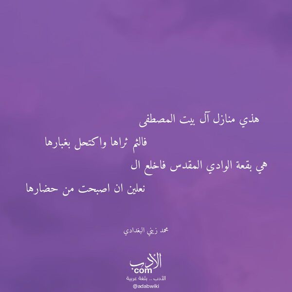 اقتباس من قصيدة هذي منازل آل بيت المصطفى لـ محمد زيني البغدادي