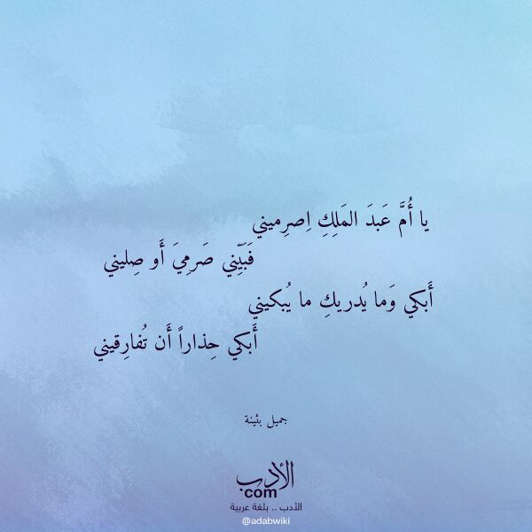 اقتباس من قصيدة يا أم عبد الملك اصرميني لـ جميل بثينة