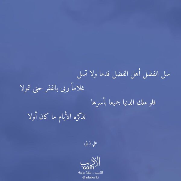 اقتباس من قصيدة سل الفضل أهل الفضل قدما ولا تسل لـ علي زيني