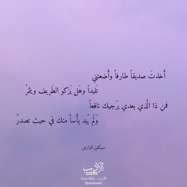 اقتباس من قصيدة أخذت صديقا طارفا وأضعتني لـ مسكين الدارمى