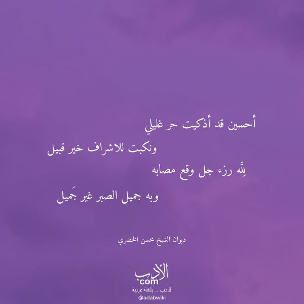 اقتباس من قصيدة أحسين قد أذكيت حر غليلي لـ ديوان الشيخ محسن الخضري