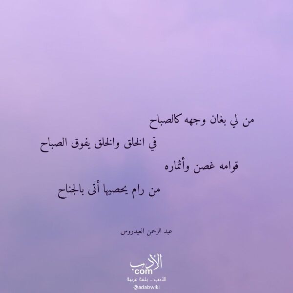 اقتباس من قصيدة من لي بغان وجهه كالصباح لـ عبد الرحمن العيدروس