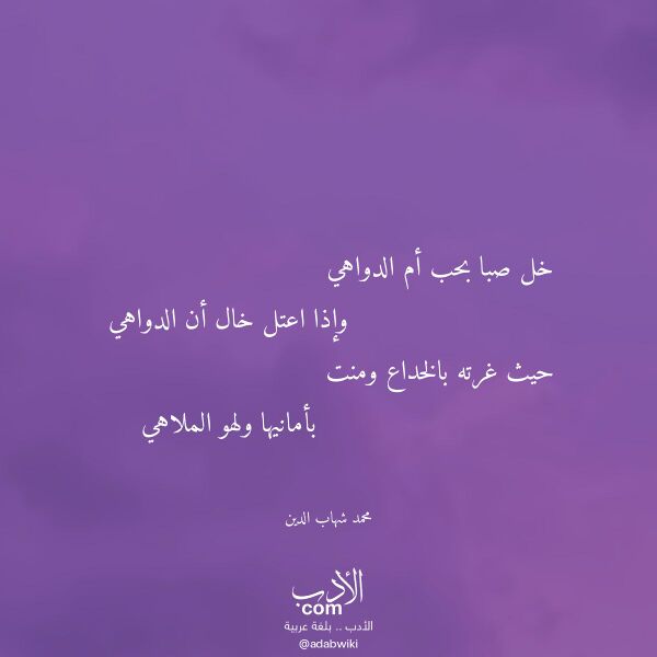 اقتباس من قصيدة خل صبا بحب أم الدواهي لـ محمد شهاب الدين