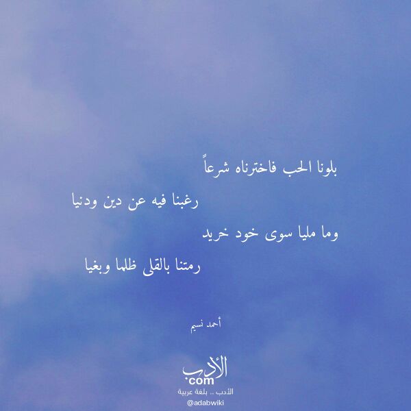 اقتباس من قصيدة بلونا الحب فاخترناه شرعا لـ أحمد نسيم