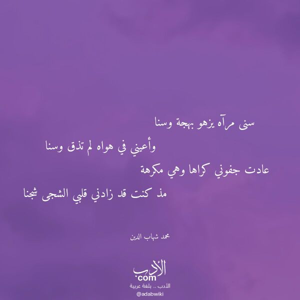 اقتباس من قصيدة سنى مرآه يزهو بهجة وسنا لـ محمد شهاب الدين