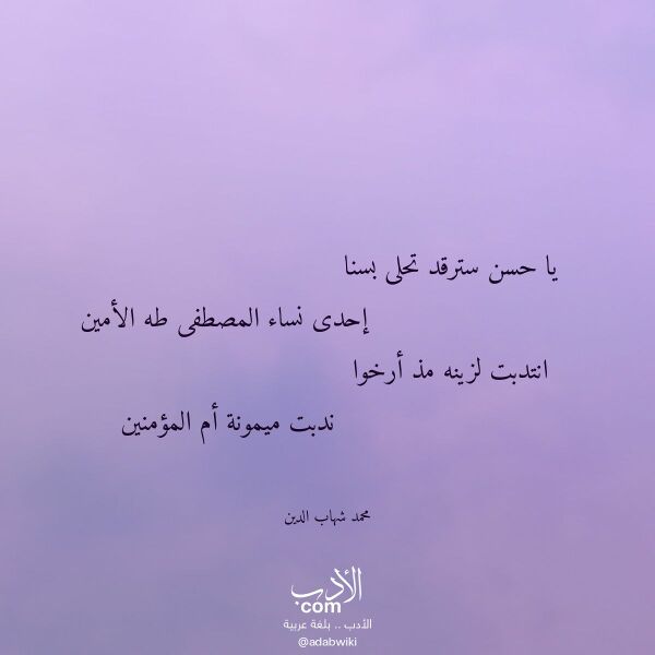 اقتباس من قصيدة يا حسن سترقد تحلى بسنا لـ محمد شهاب الدين