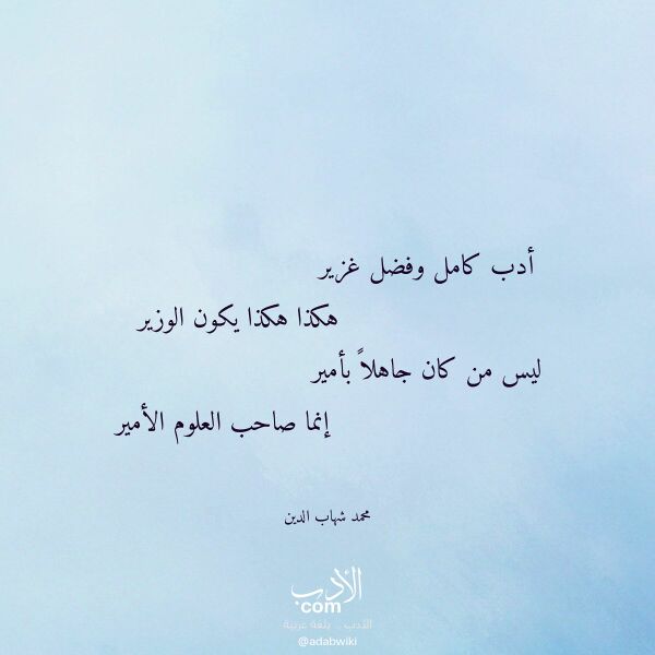 اقتباس من قصيدة أدب كامل وفضل غزير لـ محمد شهاب الدين
