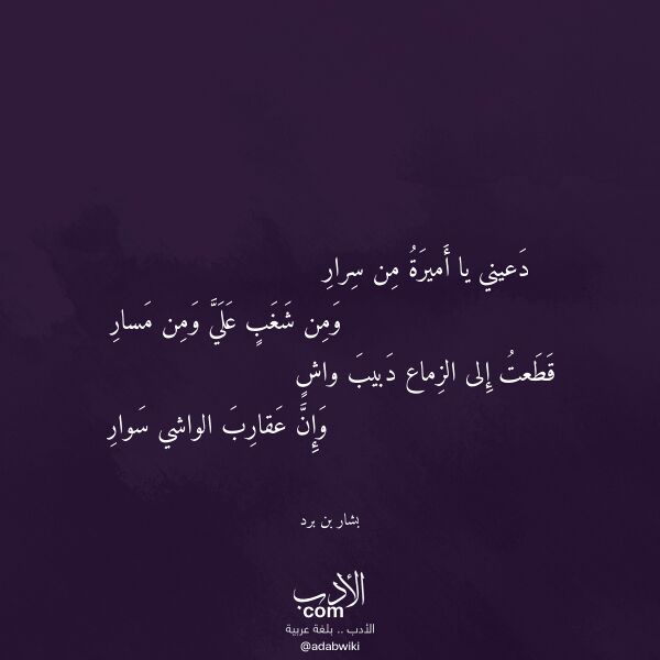 اقتباس من قصيدة دعيني يا أميرة من سرار لـ بشار بن برد